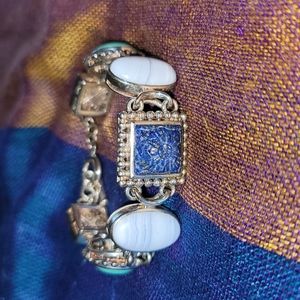 Vintage Signed Whitney Kelly Sterling Silver Multicolored Stone Bracelet
